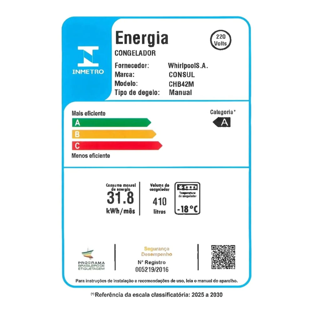 Freezer Horizontal Consul 410 Litros 2 Portas Branco CHB42MB - 220 Volts